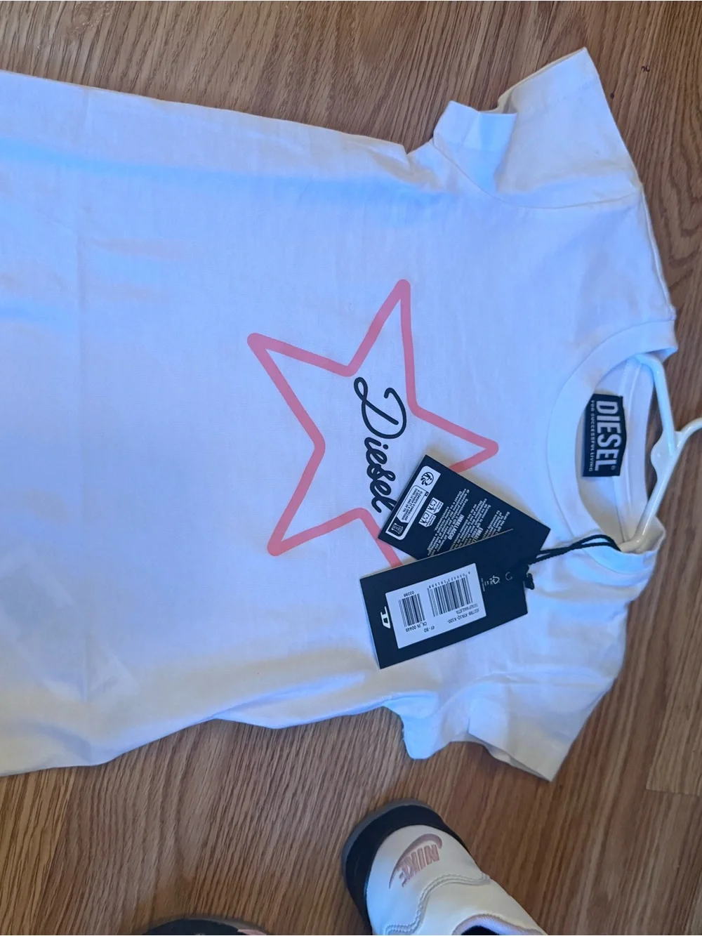 Diesel Kids White Tee with Pink Star Graphic